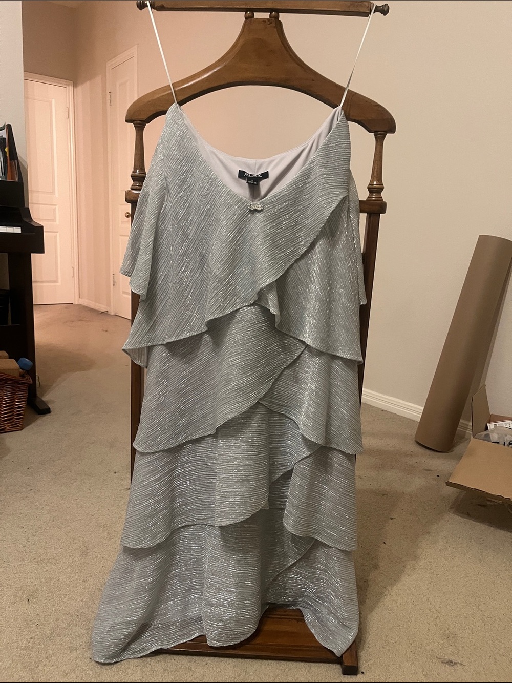 Silver Layered Ruffle Slip Dress - Brand: SLNY